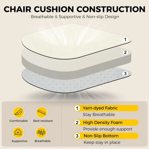 Vista 3 de downluxe Cojines para sillas de interior para sillas de comedor, almohadillas de espuma texturizada suaves y cómodas para sillas de cocina con lazos