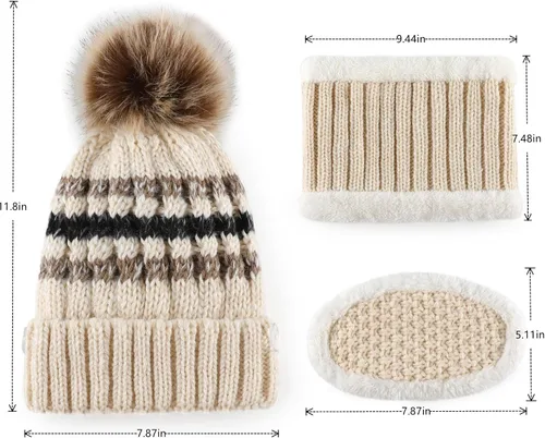 Vista 2 de Winter Hats for Women Fleece Lined Knit Hat and Scarf Set Warm Soft Beanies Hats