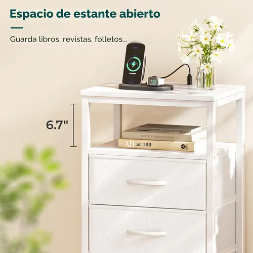 Vista 8 de Huuger Cómoda blanca con 5 cajones y estación de carga, cómoda alta Blanco