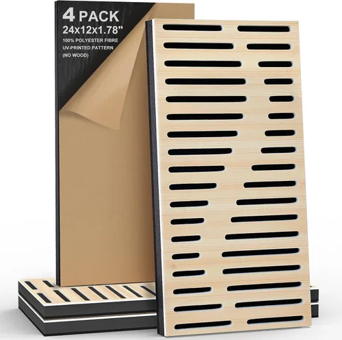 Vista 10 de Paquete de 4 paneles acústicos de pared, paneles autoadhesivos de espuma insonorizada para pared, aislamiento acústico decorativo de fibra