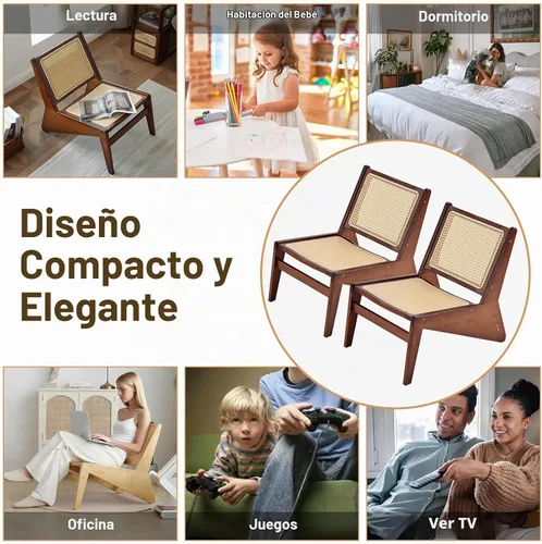 Vista 9 de Welnow Silla de ratán Mid Century con respaldo de caña tejida, nogal Juego de nogal