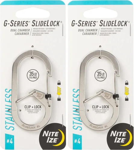 Vista 13 de Nite IZE G-Series SlideLock #4 Mosquetón de doble cámara, llavero de mosquetón de doble seguridad