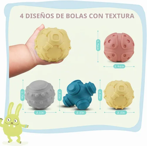 Vista 5 de Paquete de 4 Bolas Sensoriales para Bebé, Juego de Bolas de Uva Fáciles y de Textura Suave para Bebés, Juguetes Sensoriales de Apretar