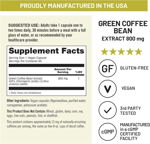Vista 5 de NatureWise Extracto de grano de café verde, cápsulas de grano de café verde puro de 800 mg con 50% de soporte de ácido clorogénico