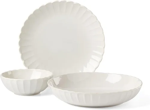 Vista 14 de Lenox Juego de vajilla de gres, vajilla francesa de 12 piezas para 4, color blanco perle festoneado, servicio para 4, apto para lavavajillas, juego