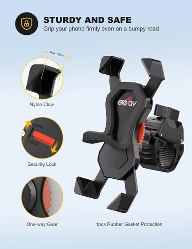 Vista 2 de Grefay Soporte universal para teléfono celular de motocicleta, abrazadera antivibraciones para bicicleta de carretera/MTB/Scooter con rotación