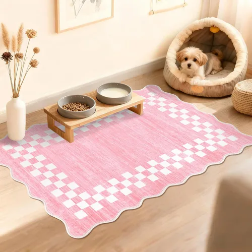 Vista 90 de GarveeHome Alfombra lavable de 5 x 7 pies para sala de estar, alfombra Beige festoneado