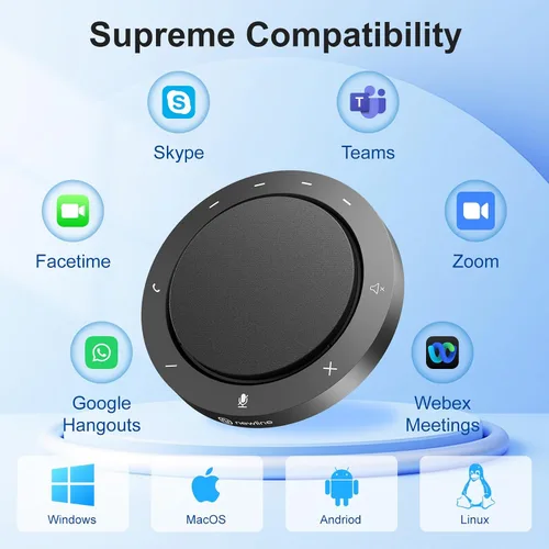 Vista 7 de Altavoz y micrófono de conferencia, micrófonos dual Al con captación de voz de 360° y sonido claro, tiempo de llamada de 10-14 horas, conexión