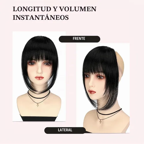 Vista 2 de VAVANGA Flequillo francés con clip - Flequillo natural largo y ondulado en negro jet con templos - Pinza de cabello ordenada para mujer (#1)