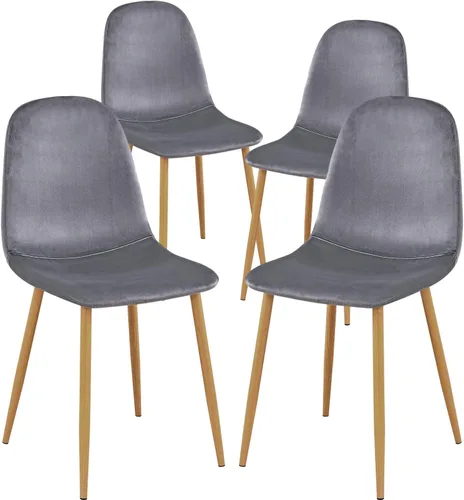 Vista 14 de FurnitureR Juego de 4 sillas de comedor, asiento de comedor tapizado de tela de felpilla con patas de metal resistentes, sillas laterales de Beige
