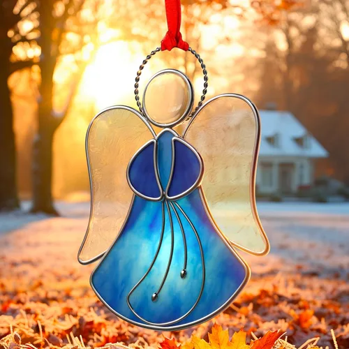 Vista 4 de Atrapasoles de Vidrio Emplomado para Ventanas Colgantes de Ángel Azul Adorno Personalizado de Metal Regalos Decorativos para Mamá Abuela Amiga