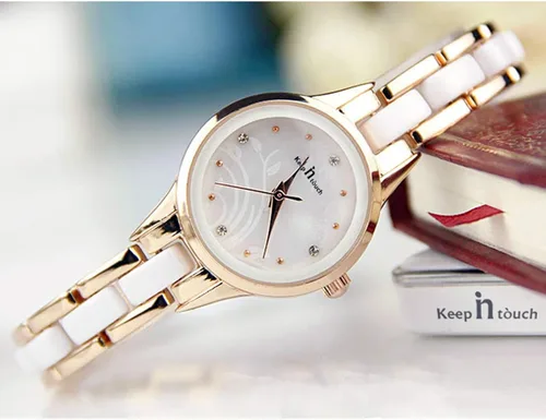 Vista 3 de Keep in Touch Reloj de pulsera de cerámica de acero inoxidable impermeable para mujer
