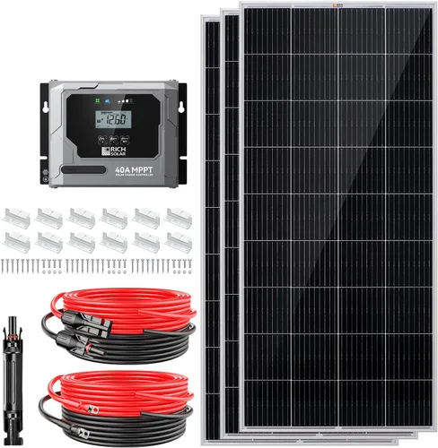 Vista 8 de RICH SOLAR Kit solar premium de 400 vatios – Paquete de 2 paneles de 200 W, controlador de carga MPPT de 40 A, soportes Z de montaje, kit