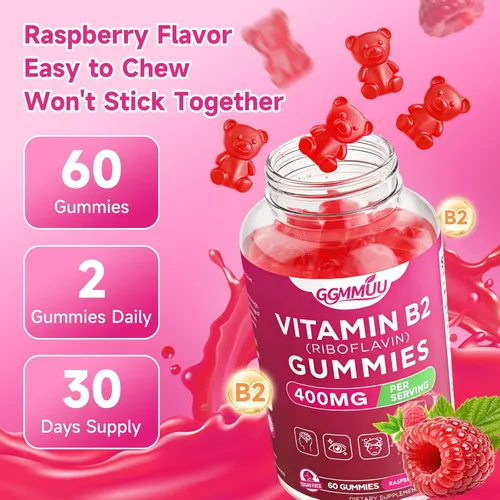 Vista 7 de Gomitas de vitamina B2 con riboflavina de 400 mg con magnesio para niños y adultos, gomitas B2 para apoyo del sistema nervioso y salud de la piel