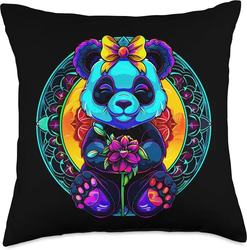 Vista 4 de Cute Streetwear synthwave 80s 90s retro Panda flowers teens Throw Pillow