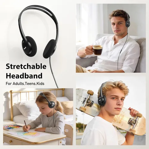 Vista 5 de Auriculares intraurales con cable USB-C con micrófono y control en línea, almohadillas de espuma cómodas, diadema ajustable para niños