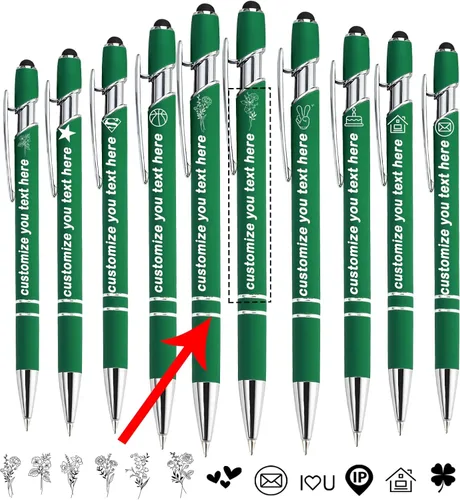 Vista 20 de Bolígrafos personalizados personalizados con nombre de flor de nacimiento a granel, bolígrafo grabado personalizado con lápiz capacitivo, logotipo