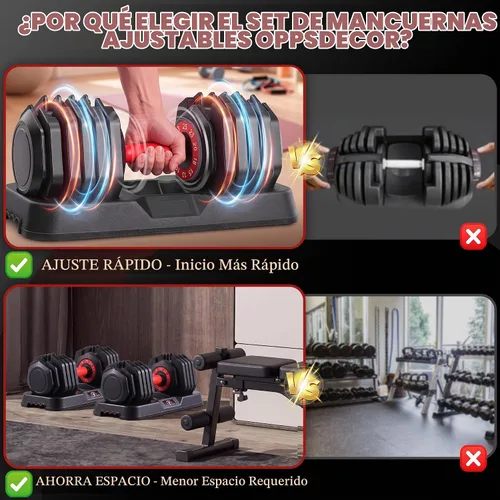 Vista 6 de OPPSDECOR Juego de 2 mancuernas ajustables, pesas libres 10 en 1