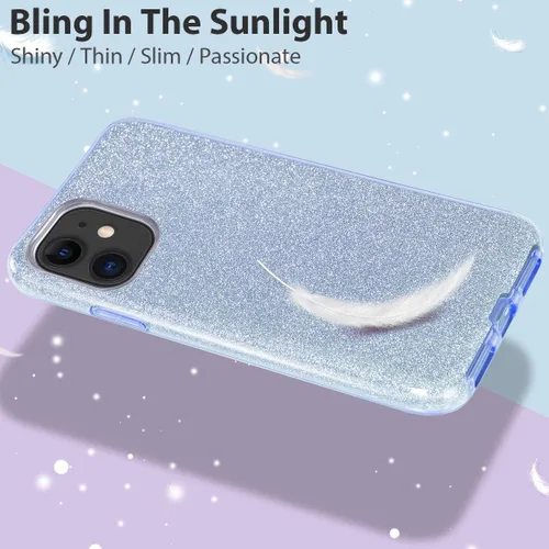 Vista 4 de MATEPROX - Carcasa para iPhone 11 y 2019, de 6.1" diseño de brillantes para niñas y mujeres, Azul