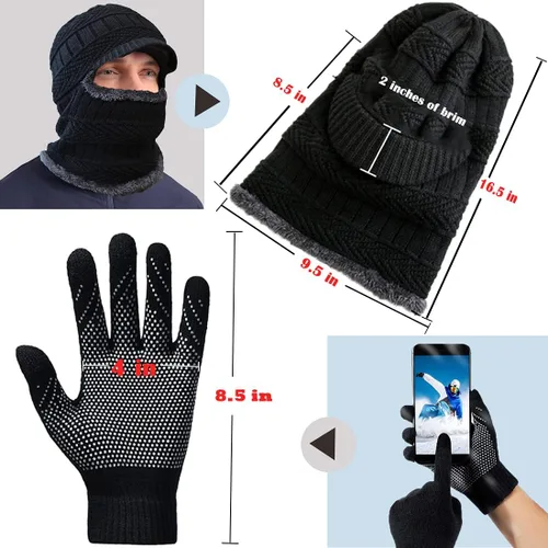 Vista 5 de T WILKER 2 piezas de gorro de punto de invierno para pasamontañas, sombrero de pasamontañas antideslizantes para pantalla táctil, conjunto