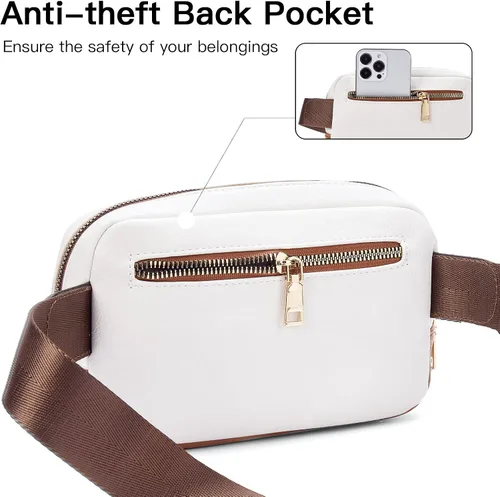 Vista 4 de Telena Riñonera de cuero para mujer, riñoneras de moda para mujer, bolsa cruzada para el cuerpo, Beige Marrón