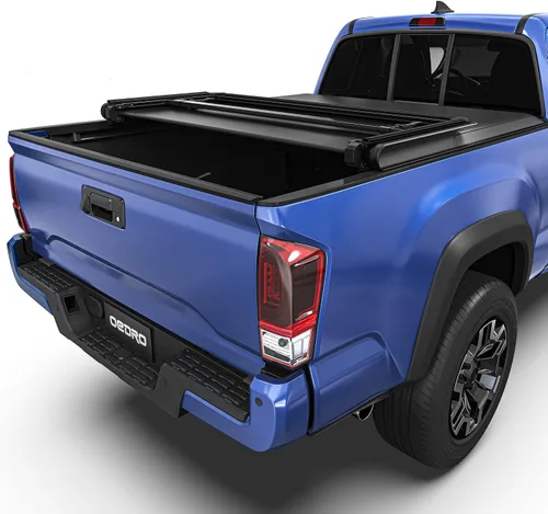 Vista 21 de oEdRo - Cubierta suave de tres pliegues para plataforma de camioneta, compatible con Toyota Tacoma 2005-2015 con plataforma Fleetside de 5 pies