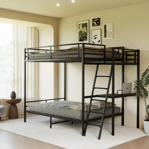 Vista 14 de KEIKI Litera Full sobre Twin con Estación de Carga, Cama Alta de Metal con Escritorio & Protector de Seguridad & Escaleras, Marco de Cama de Metal