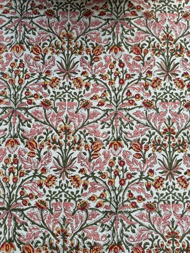 Vista 100 de Ridhi Mantel redondo estampado a mano color rosa flamenco 110 pulgadas 100%