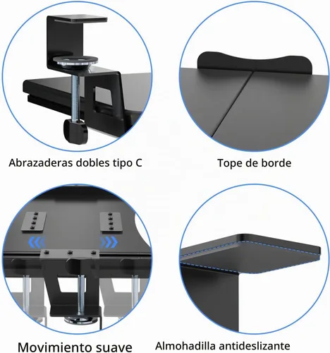 Vista 8 de suptek Bandeja pequeña para teclado debajo del escritorio con soporte de abrazadera C, teclado de computadora y bandeja para mouse, 20