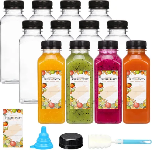 Vista 11 de TOMNK 12 botellas de plástico de 2 onzas con tapas, recipientes reutilizables transparentes a granel para bebidas de jengibre shot, jugo, leche