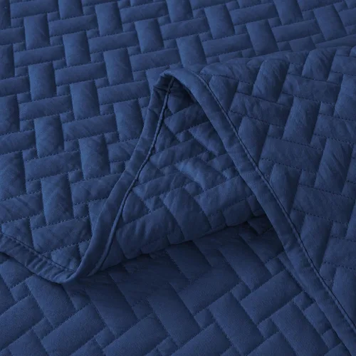 Vista 3 de EMME Juego de ropa de cama tamaño King, color azul marino, colcha suave y ligera prelavada, colcha de microfibra reversible acogedora de 3 piezas