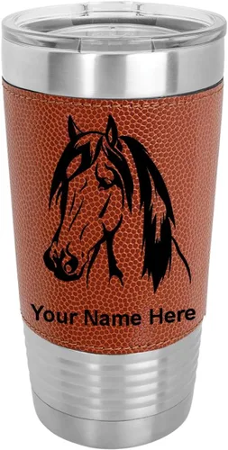 Vista 14 de LaserGram Vaso aislado al vacío de 20 onzas, cabeza de caballo 1, grabado personalizado incluido (cuero sintético, rústico)