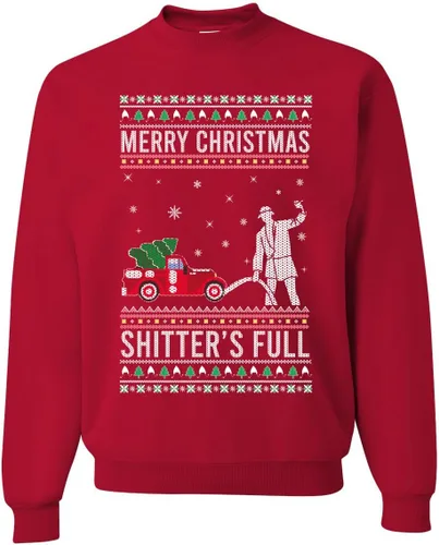 Vista 34 de Wild Bobby Sudadera con gráfico de cuello redondo con texto en inglés "Merry Christmas Shitter's Full Funny Ugly Christmas" Negro (black Hoodie)