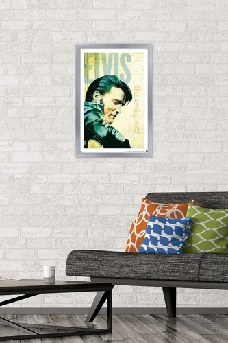 Vista 2 de Trends International Elvis Presley - Póster de pared original, 22.4 pulgadas de largo x 14.7 pulgadas, versión con marco plateado