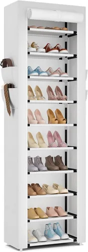 Vista 10 de ROJASOP Zapatero con cubiertas, organizador de zapatos grande de 10 niveles, almacenamiento alto para 20-22 pares de zapatos y botas, organizador