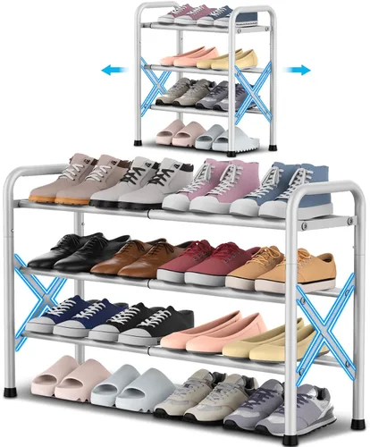 Vista 8 de YEASHEIN Zapatero Expandible de 1 Nivel para Piso de Clóset, Zapatero Pequeño de Metal con Marco en Λ para Entrada, Organizador de Estante