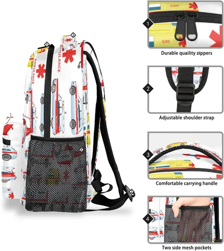 Vista 5 de Mochila estudiantil más grande, mochila escolar impermeable para adolescentes y niñas, Ambulancia, Mochilas Daypack