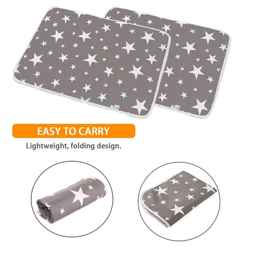 Vista 5 de Maveek - Paquete de 2 cambiadores de pañales para bebé, 19.6 x 27.5 pulgadas, impermeable, portátil, cambiador de pañales de viaje, tapetes 2 gris