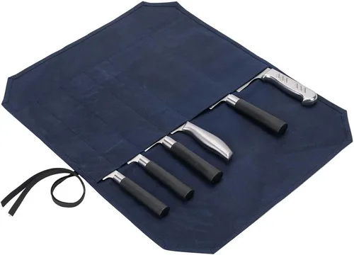 Vista 8 de HERSENT Funda enrollable para cuchillos de chef, lona encerada, soportes para cuchillos, protectores, herramientas de cocina para el hogar