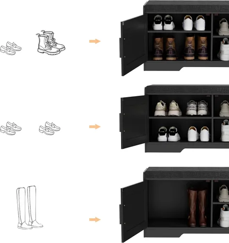 Vista 6 de Homleke Banco de almacenamiento de zapatos, 2 puertas y cojín acolchado Negro