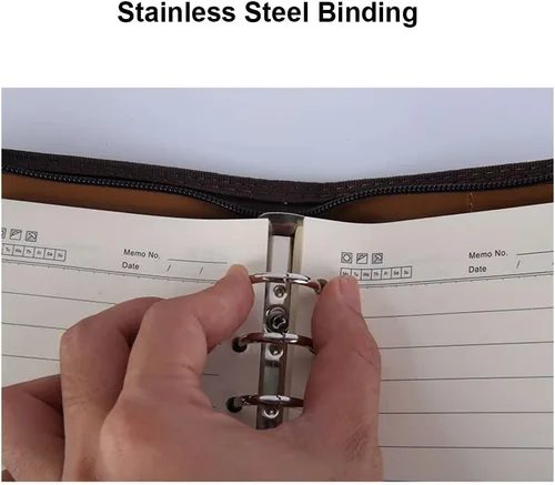 Vista 3 de Cartera de cuero con cremallera, organizador de bloc de notas, carpeta de presupuesto con calculadora y anillos de hojas sueltos, carpeta