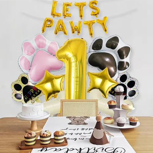 Vista 3 de Globos de 1er perro, 18 unidades, globos de pata de perro, decoración de cumpleaños, baby shower, globos dorados de números de 40 pulgadas, globos