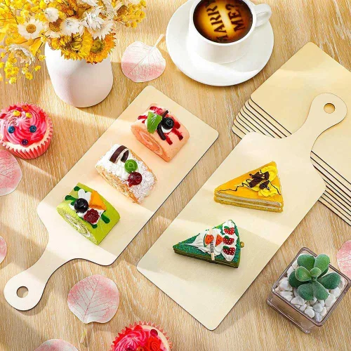 Vista 2 de 6 piezas de mini tabla de cortar de madera, tabla de cortar de madera sin terminar, tabla de cocina de servir charcutería para bricolaje, decoración