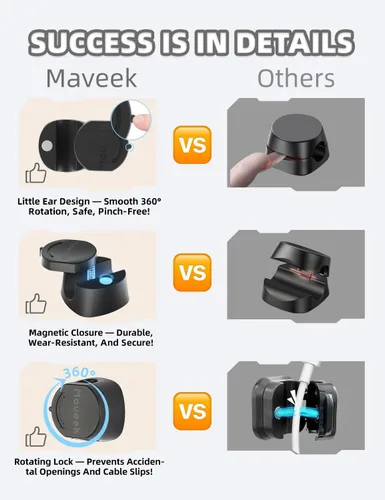 Vista 7 de Maveek - Clips de cable para escritorio, organizador de cable de carga giratorio de 360°, cierre magnético, gestión de cables de escritorio, soporte