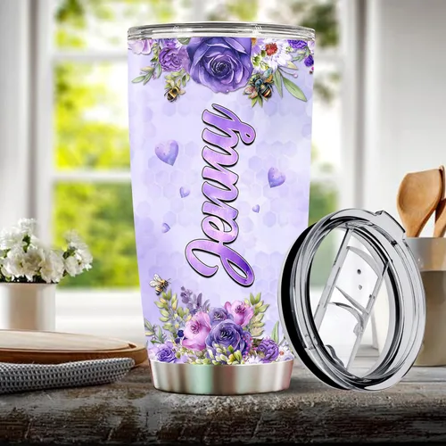 Vista 5 de Vaso de abeja personalizado con nombre personalizado de abejas reinas, regalos para mujeres, tazas de agua, botella de agua de 20 onzas, regalo
