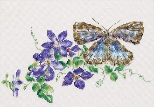 Vista 2 de Thea Gouverneur - Kit de punto de cruz con diseño de mariposa-Budlea - Aida - 18 unidades - Kit de bordado para adultos - Hilos de bordado DMC