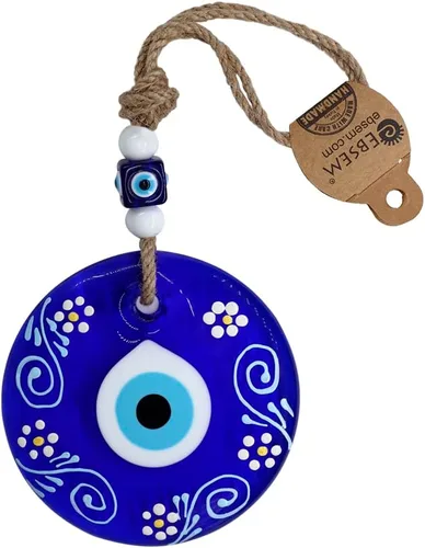 Vista 10 de Diseño de flores pintado a mano de cáñamo macramé mal de ojo para colgar en la pared, colgante de cristal, decorativo turco, griego, judío, adorno