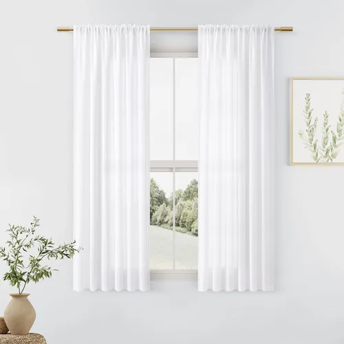 Vista 99 de Cortinas de lino verde aguamarina de 84 pulgadas de largo, juego de 2 paneles semitransparentes con bolsillo para barra para comedor, decoración