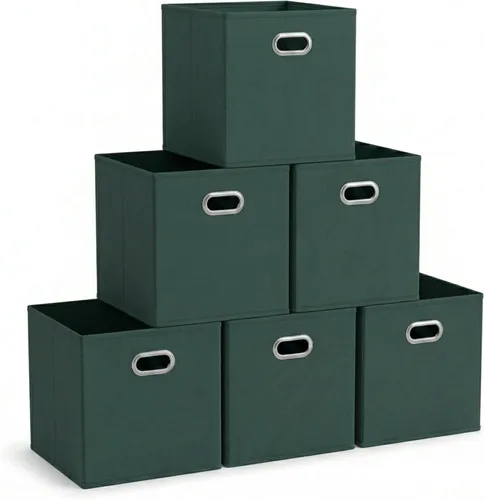 Vista 12 de Household Essentials Cubos de Almacenamiento de Tela Plegables Paquete de 6 – 11x11x11 Contenedores No Tejidos Apilables con Lados de Cartón