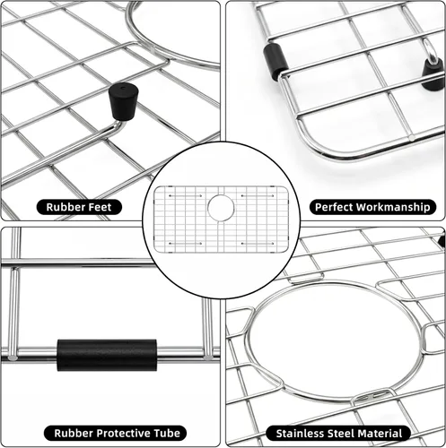 Vista 8 de Kitchen Sink Grid and Sink Protectors 25-1/8" X 12-1/2" Rear Drain Stainless Steel Sink Grids for Bottom of Kitchen Sinks